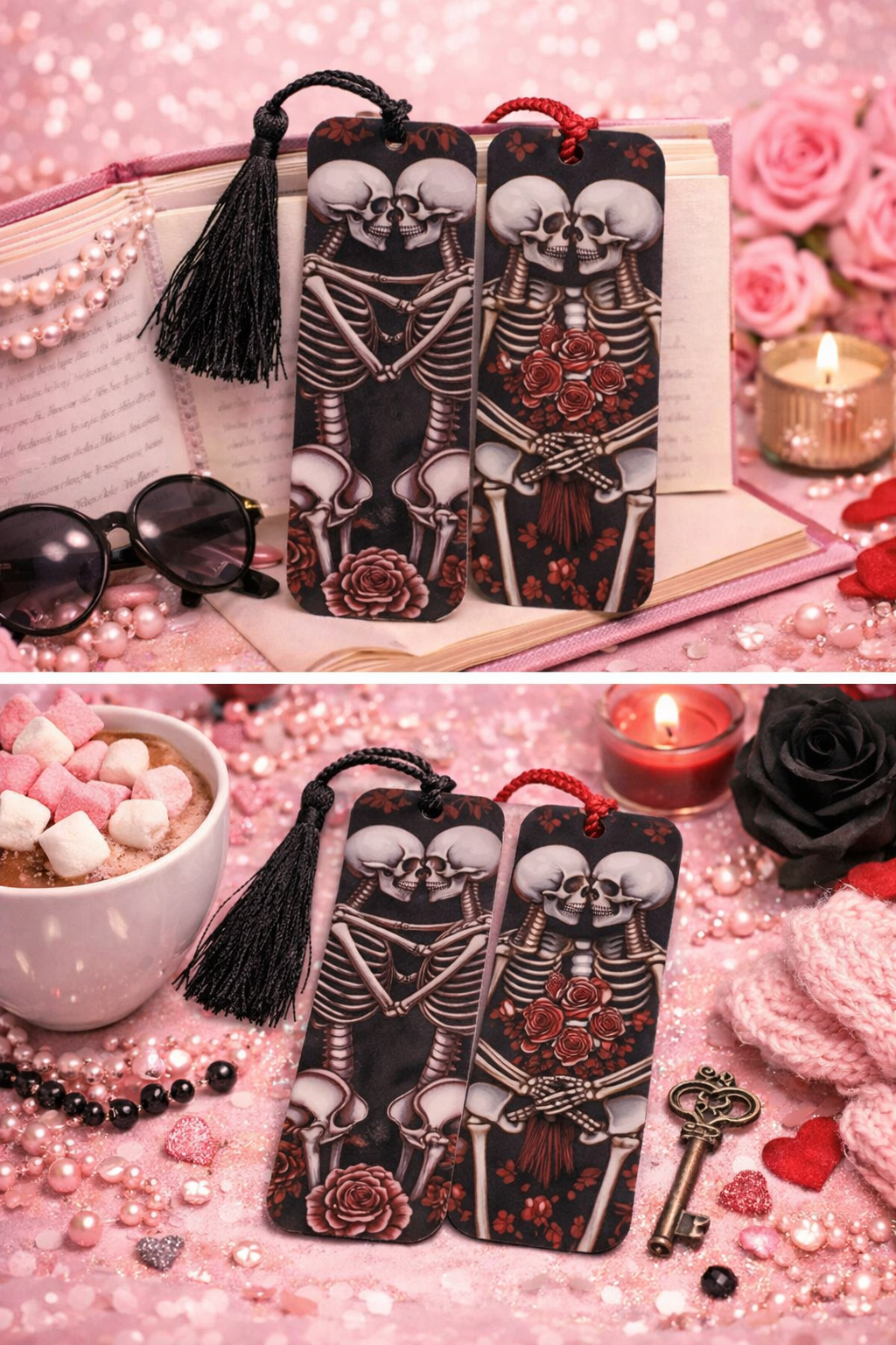 Gothic Skeleton Lovers Bookmark Set with Tassel