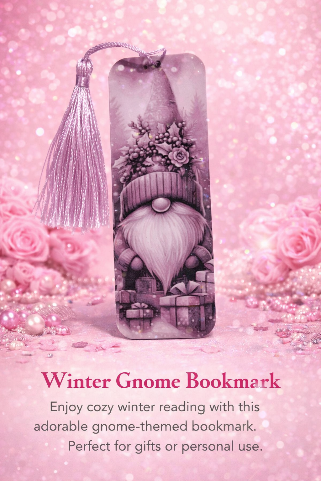 Pink Winter Gnome Bookmark with Tassel