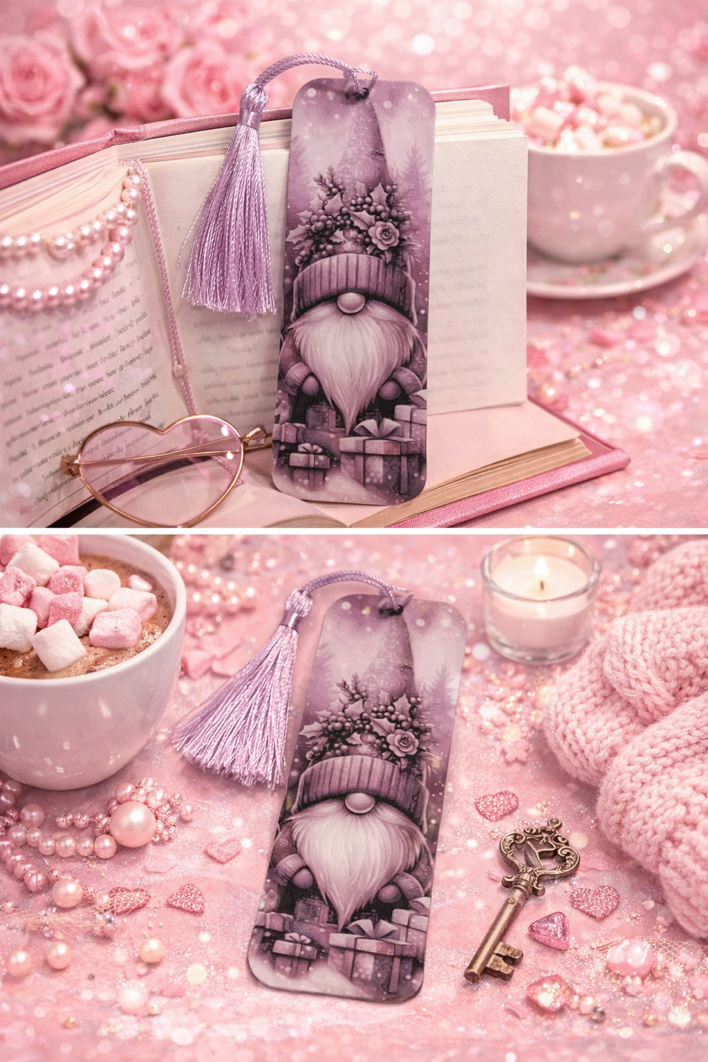 Pink Winter Gnome Bookmark with Tassel
